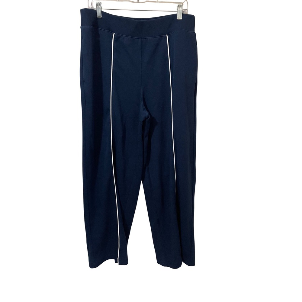 Spanx AirEssentials AirPique Straight Track Pants Navy White XL Travel Lounge